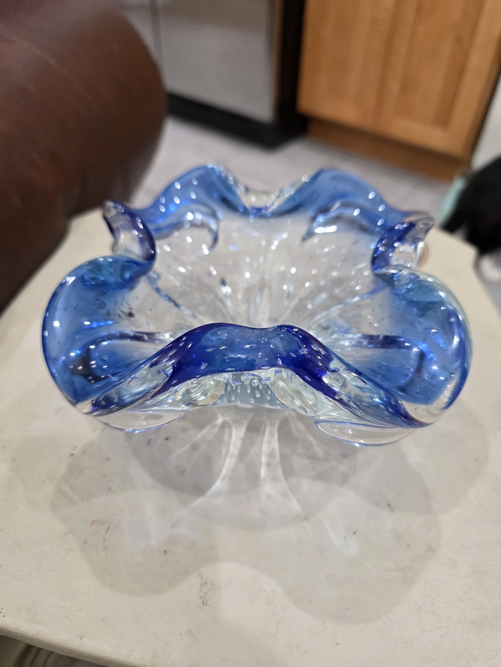 Murano Blue Clear Art Glass Bowl